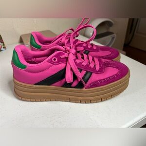 LUCKY STEP Women's Platform Sneakers Gum Sole Pink Retro Comfy Chunky US 7